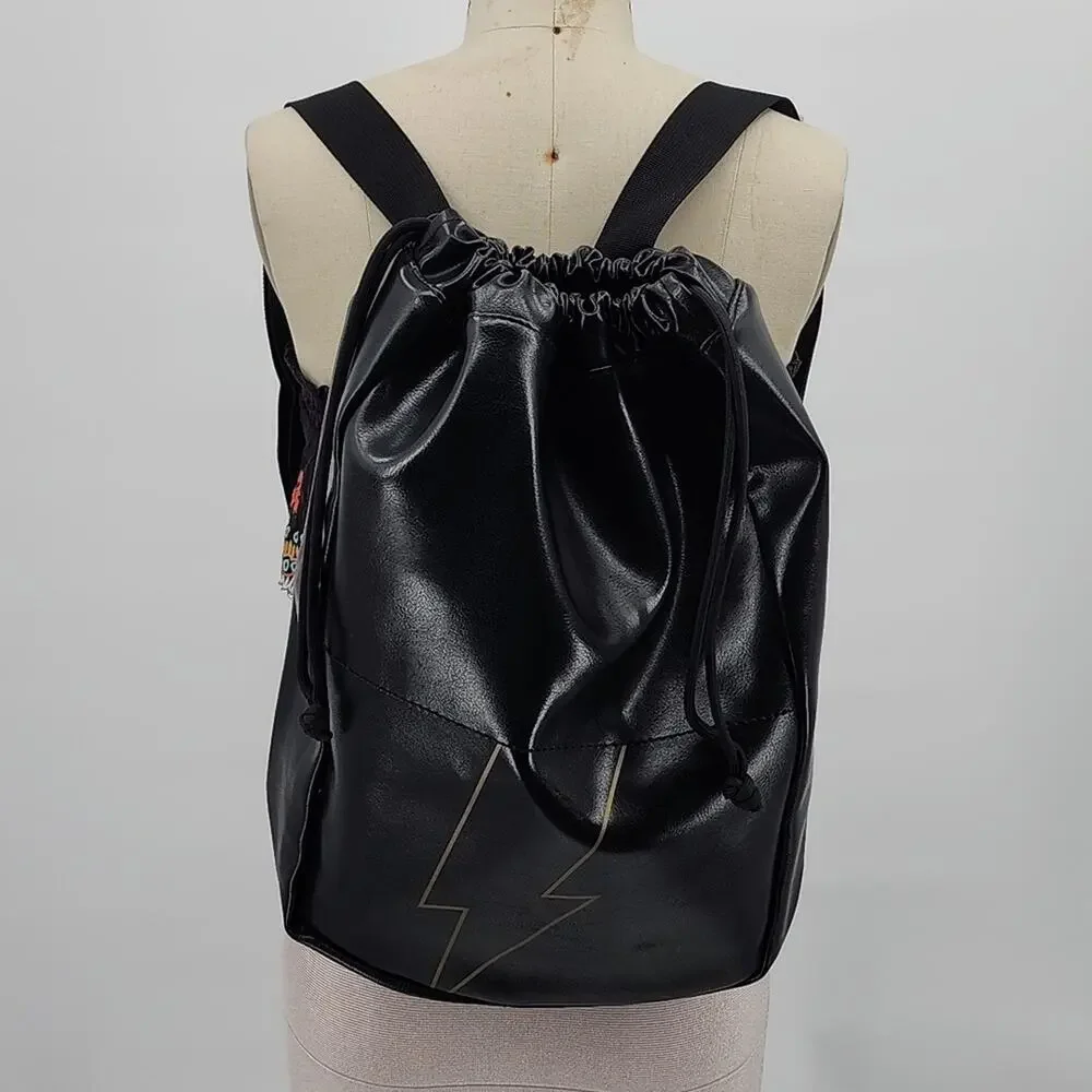 Carolina Herrera Bad Boy Faux Leather Black Drawstring Backpack Bag